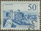 Frimärke ur Gösta Bodmans filatelistiska motivsamling, påbörjad 1950.
Frimärke från Jugoslavien, 1958. Motiv av Bro över Vadarfloden vid Skoplje