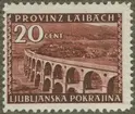 Frimärke ur Gösta Bodmans filatelistiska motivsamling, påbörjad 1950.
Frimärke från Kroatien, 1945. Motiv av Ståtlig bro i provinsen Laibach