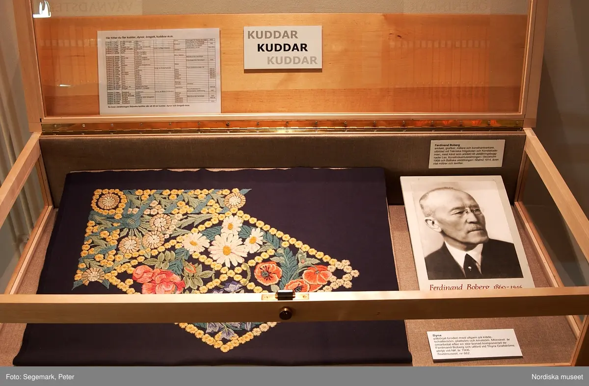 Utställningsdokumentation: Kuddar på Högbo textilmuseum år 2003.