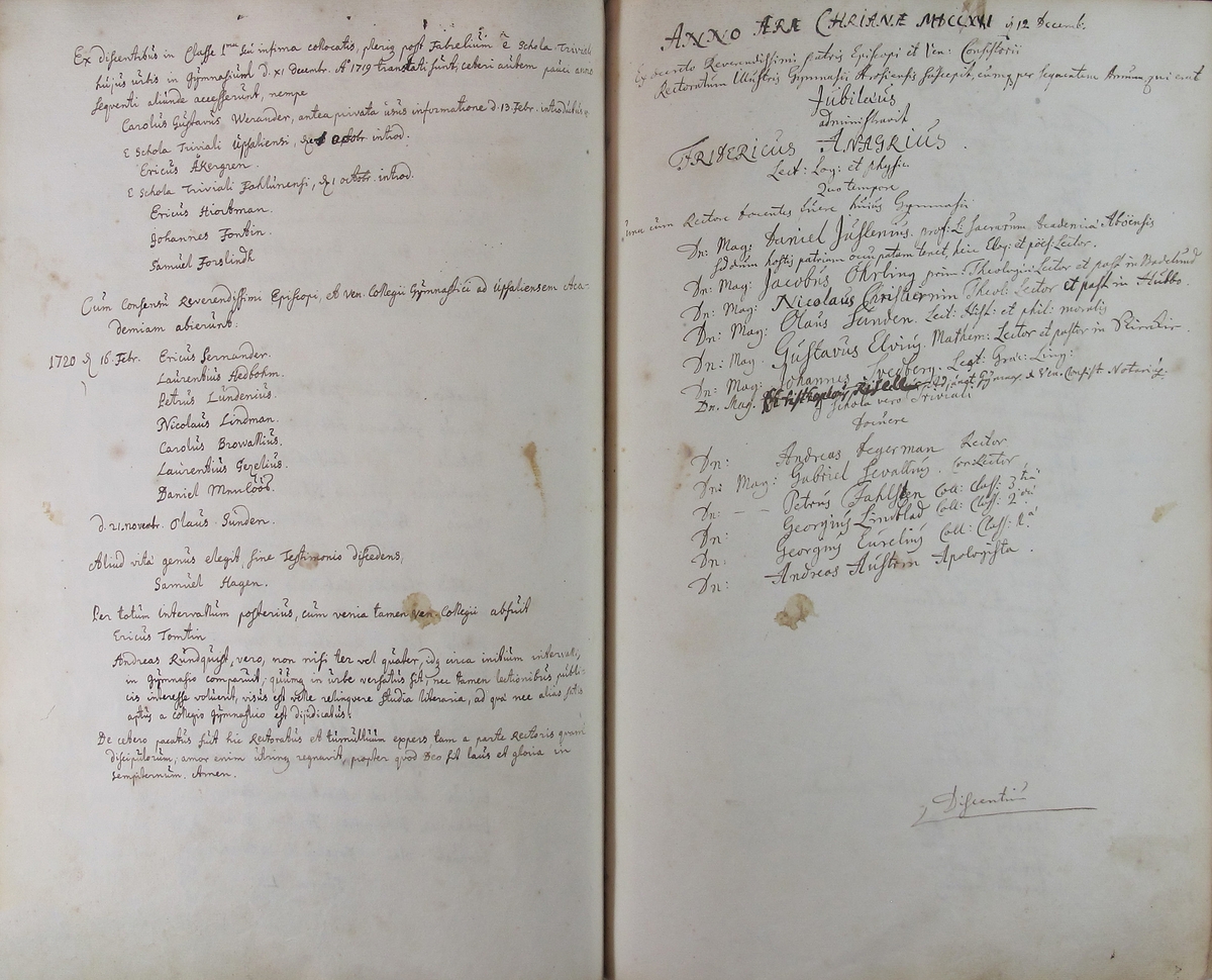 Rudbeckianska skolan i Västerås elevlängd 1720-1729.