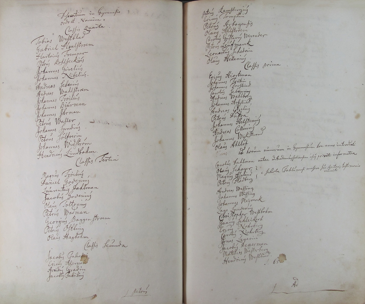 Rudbeckianska skolan i Västerås elevlängd 1720-1729.