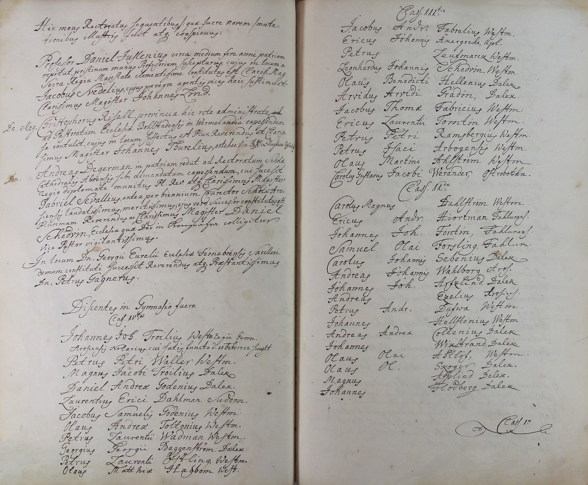 Rudbeckianska skolan i Västerås elevlängd 1720-1729.
