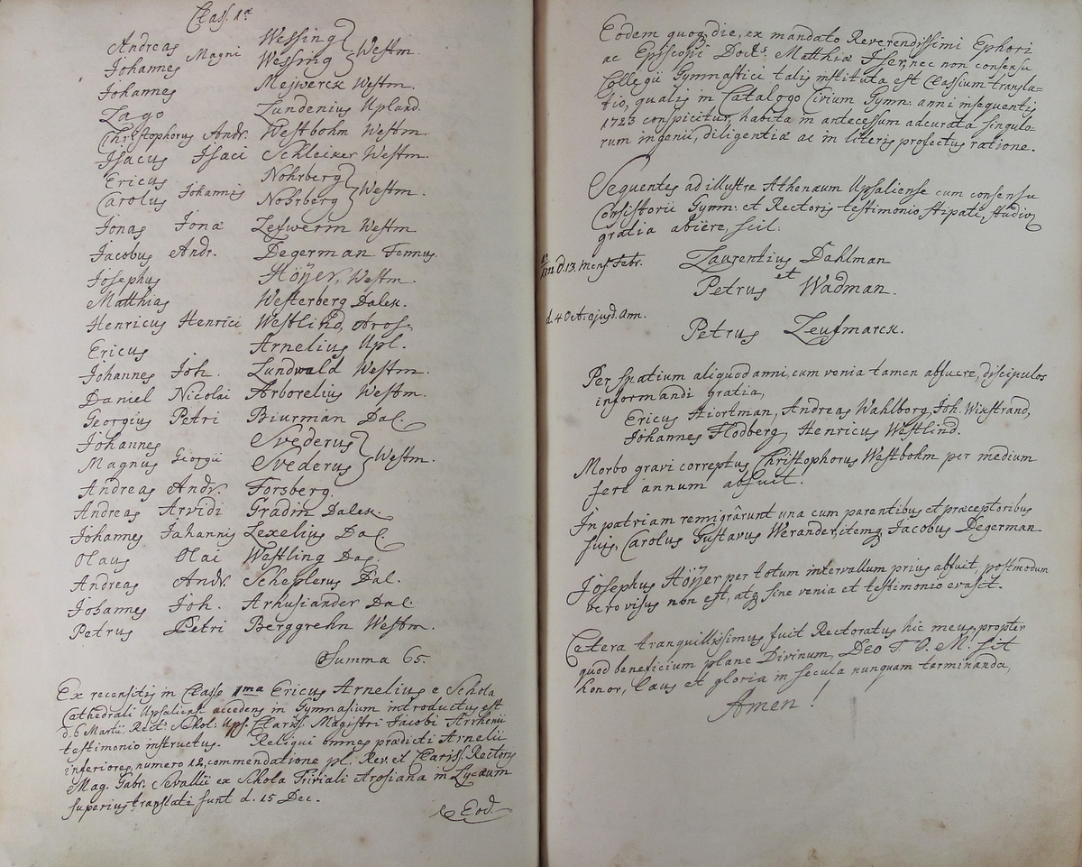 Rudbeckianska skolan i Västerås elevlängd 1720-1729.