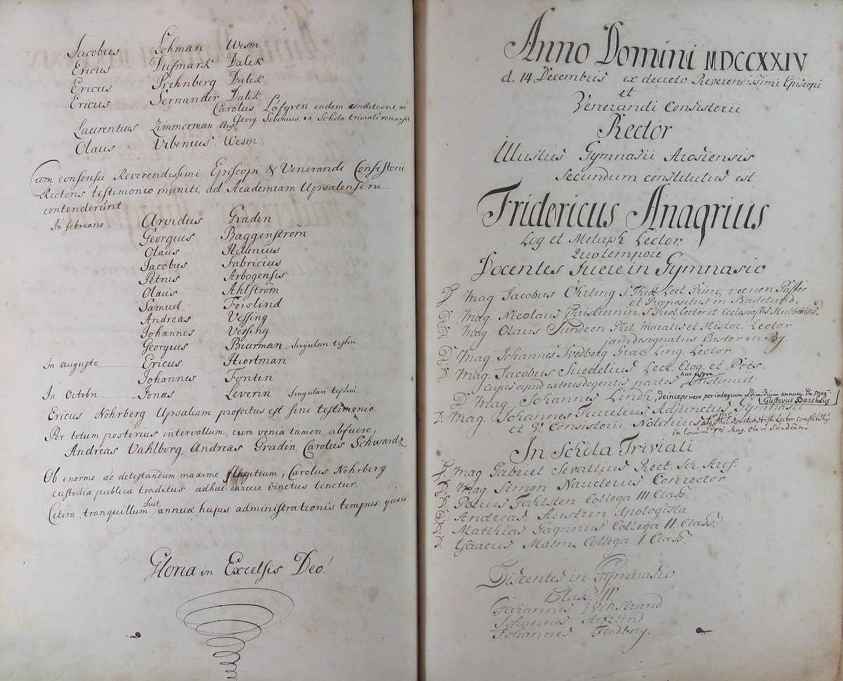 Rudbeckianska skolan i Västerås elevlängd 1720-1729.