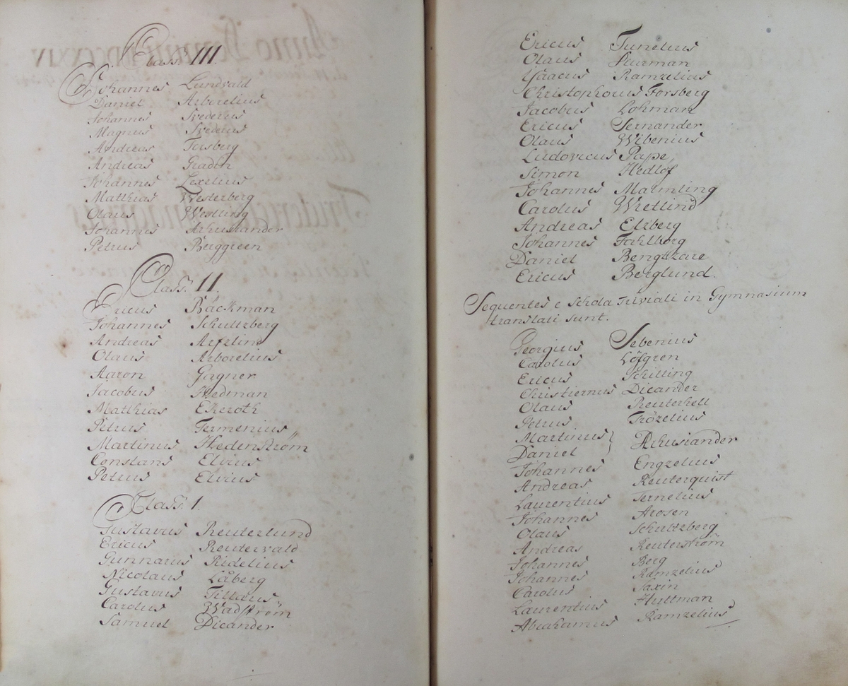 Rudbeckianska skolan i Västerås elevlängd 1720-1729.