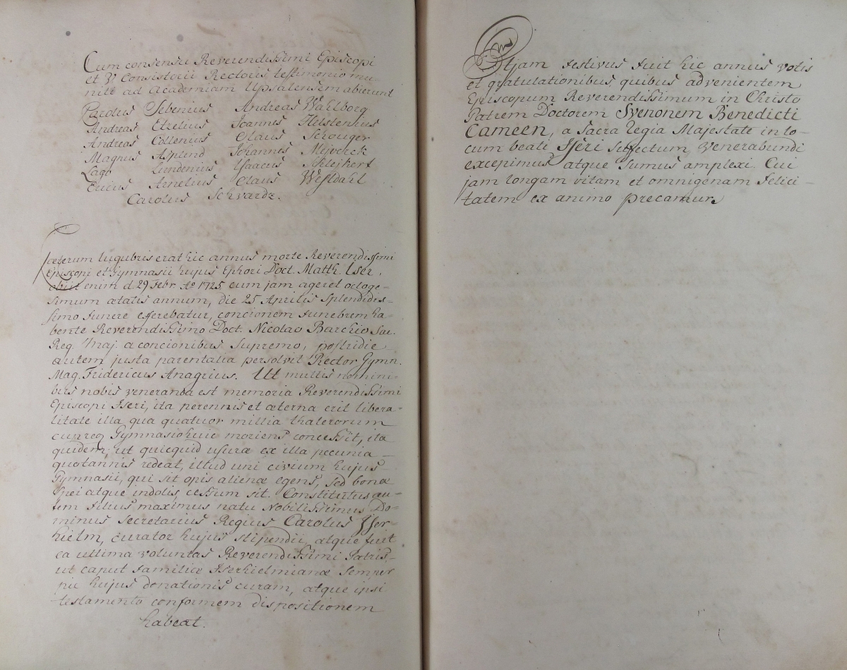 Rudbeckianska skolan i Västerås elevlängd 1720-1729.