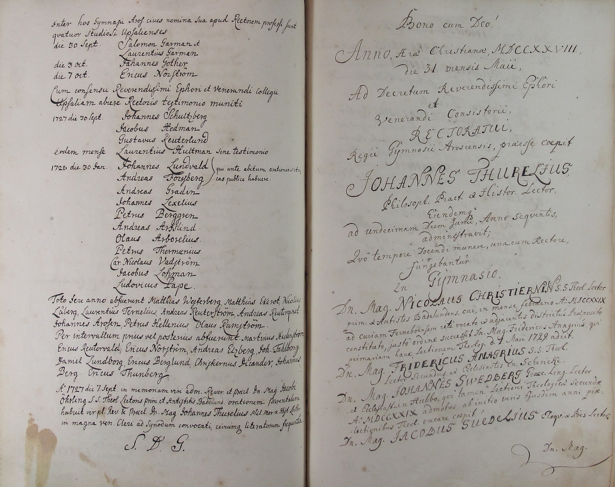 Rudbeckianska skolan i Västerås elevlängd 1720-1729.
