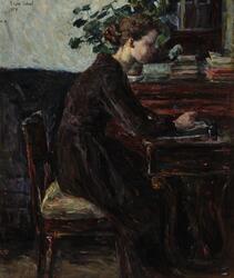 Ung kvinne i interiør [Maleri]