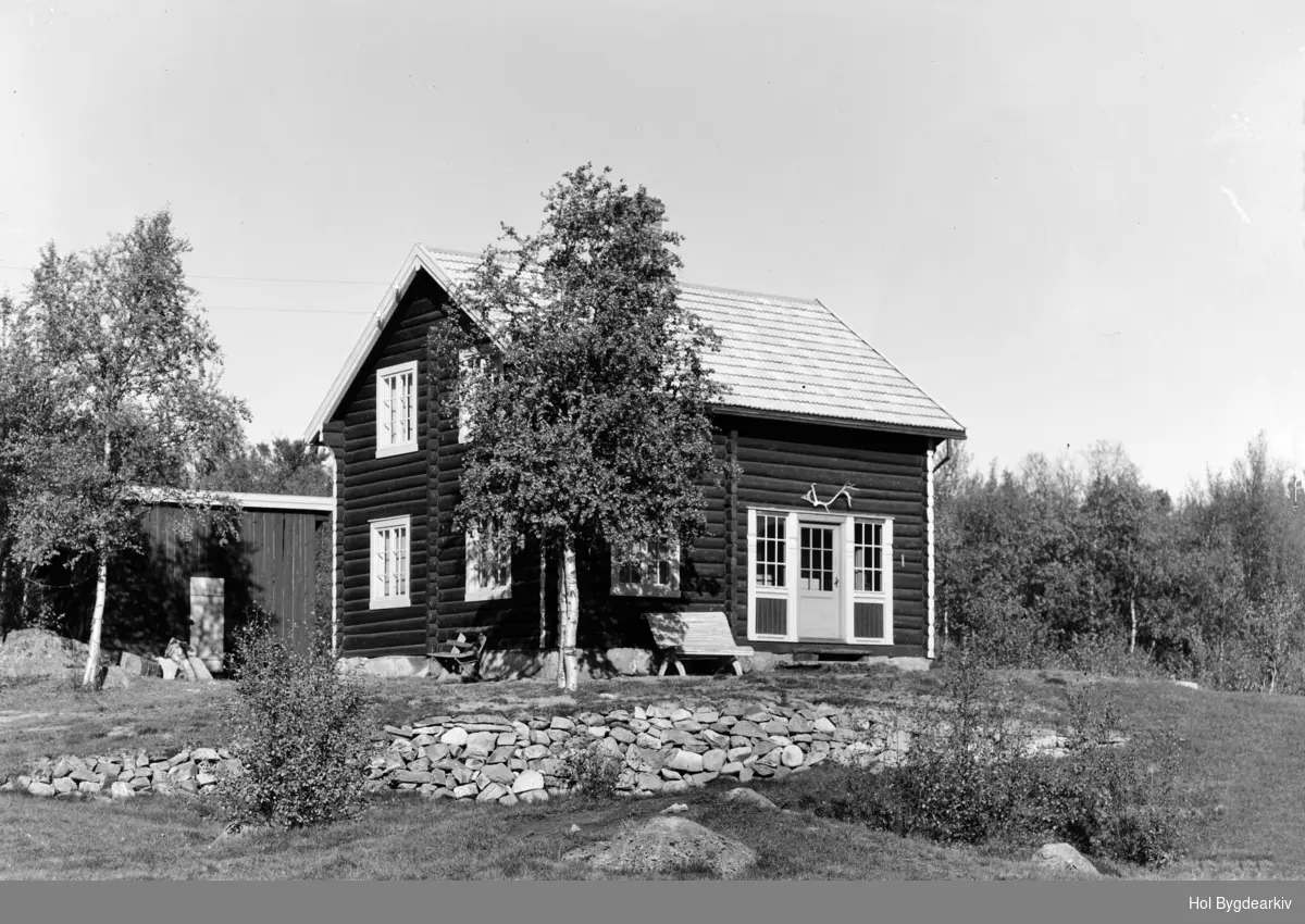 Bustadhus, tømmerhytte, vindauge, arkitektur, steinmur, uthus