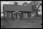 Kultsten liggande i blomsterrabatten framför huset. Lillhärad sn, Nedervi.