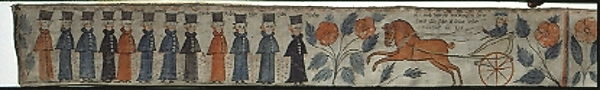 Text i bilderna: "Beniamin, Sabuton, Isaskar, Lihol (?), Simon, Manne, Cad, Neptasai, Ruben, Aser, Juda, Jachop". "Tå spänd Josep för sin wang och for ut emot sin fader och sina bröder, 1 Mosebok 46 Kap." "Betienter, konung Dario (?), Daniel i Lions kula".Motiv:1. Josef med häst och kärra möter sina elva bröder och fader.2. Två män till vänster. David omgiven av sju lejon till höger om hus.
