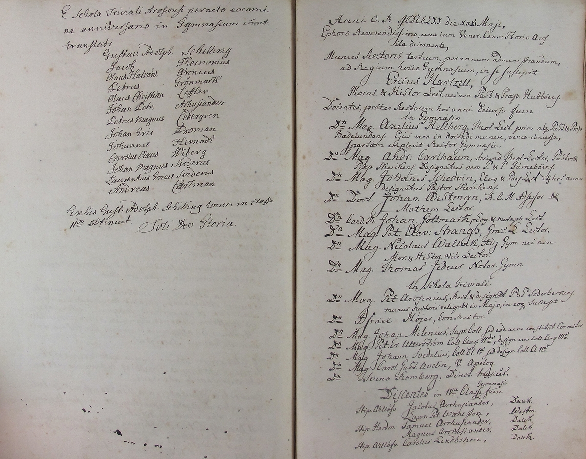 Rudbeckianska skolan i Västerås elevlängd 1770-1779.