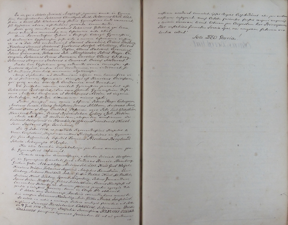 Rudbeckianska skolan i Västerås elevlängd 1770-1779.