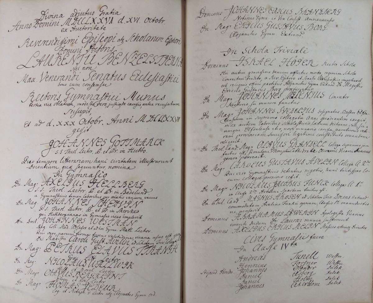 Rudbeckianska skolan i Västerås elevlängd 1770-1779.