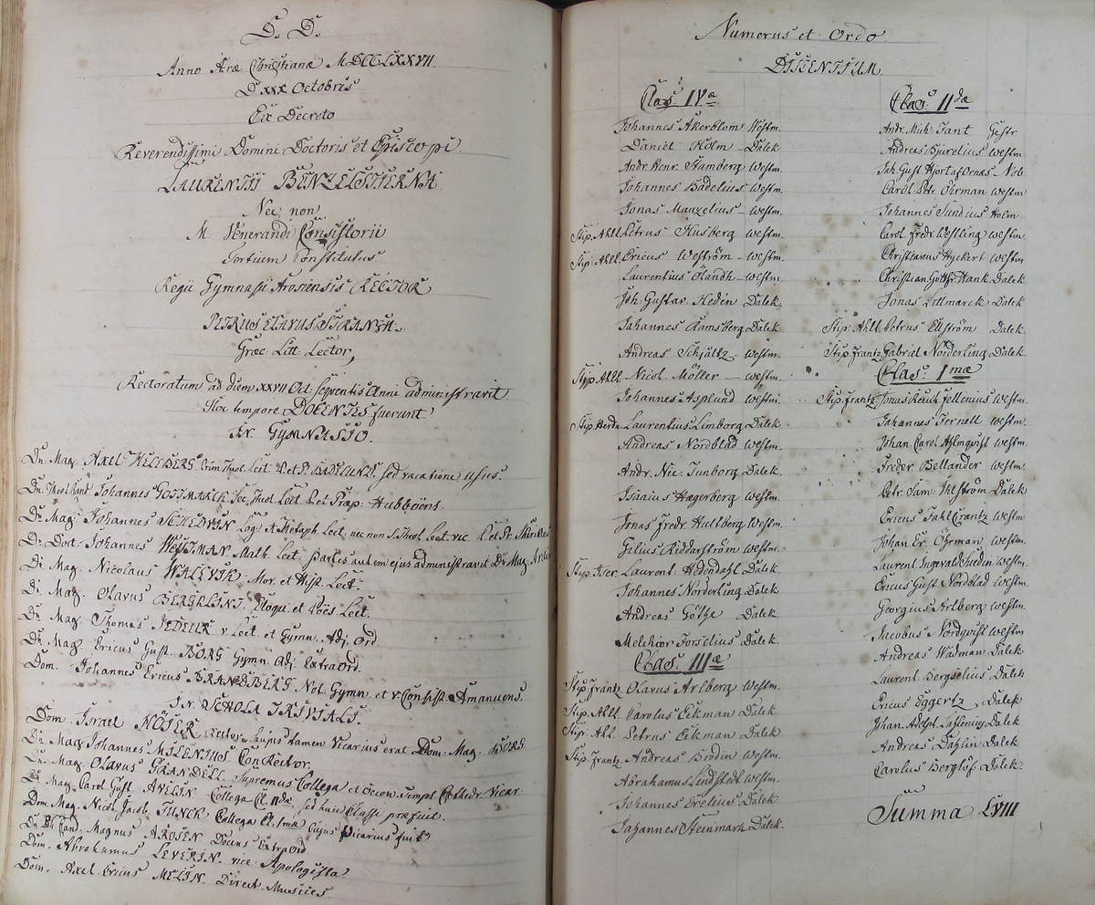 Rudbeckianska skolan i Västerås elevlängd 1770-1779.