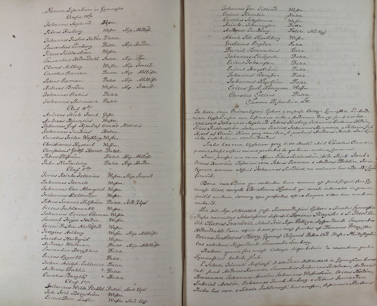 Rudbeckianska skolan i Västerås elevlängd 1770-1779.
