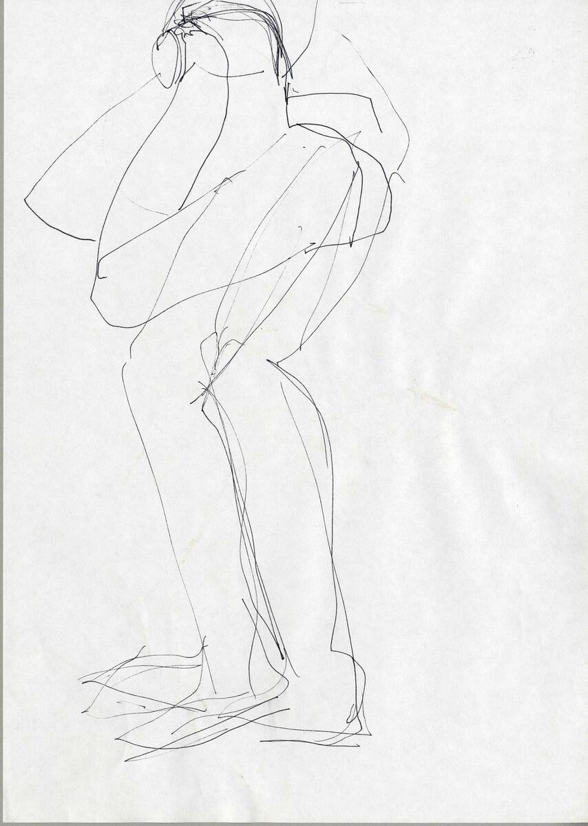 Idéförslag till skulpturtävlingen "Budkaveln kommer, budkaveln går" i Växjö på den forna kaserngården I 11 Kronobergarnas regemente .En människa håller händerna som en lur framför munnen  