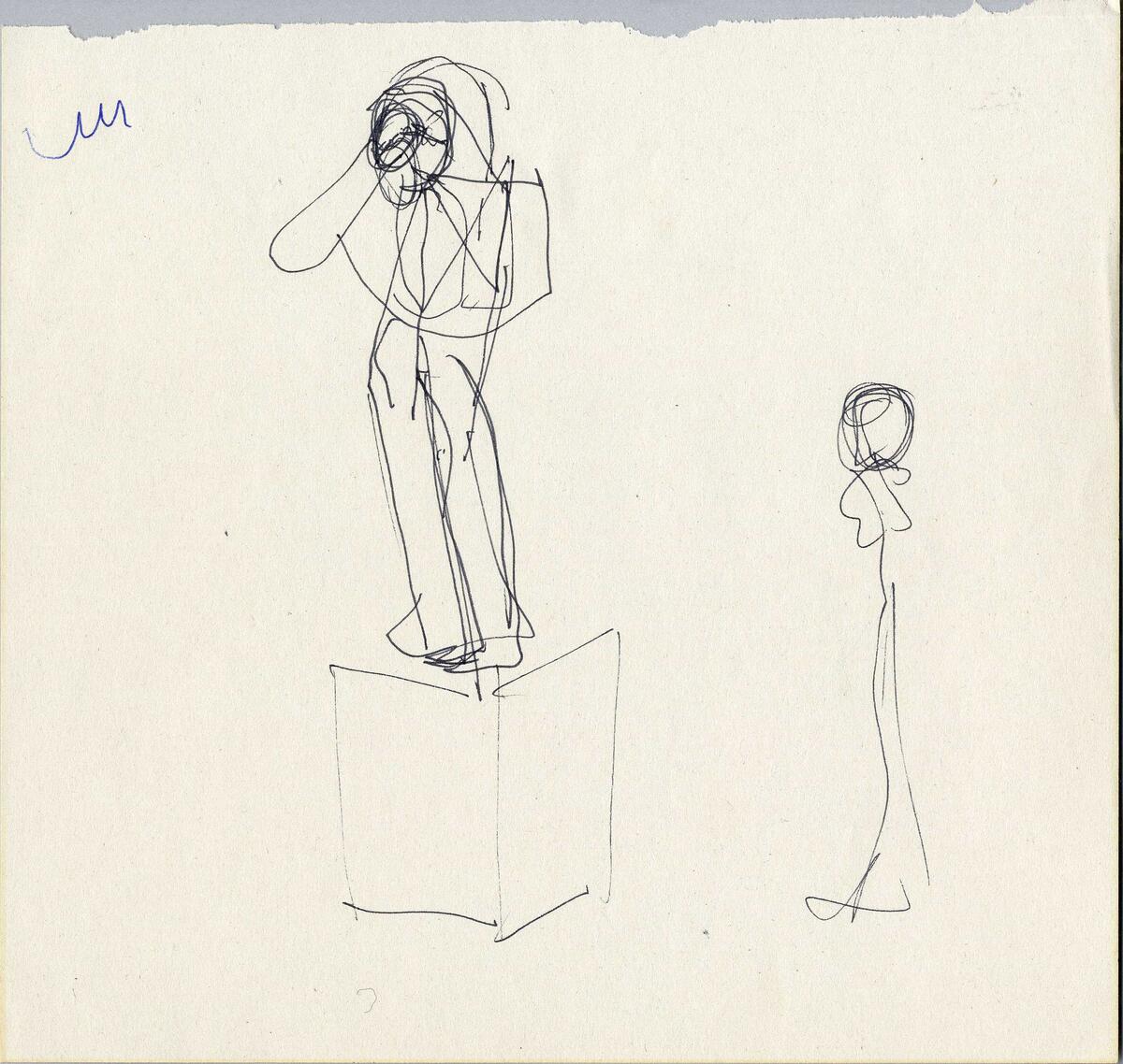 Idéförslag  till skulpturtävlingen "Budkaveln kommer, budkaveln går" i Växjö på den forna kaserngården I 11 Kronobergarnas regemente. Skulpturer på podier  