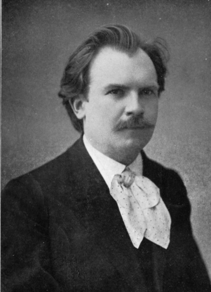 Ti ulike foto, tegninger og trykk som viser Eugen d`Albert.