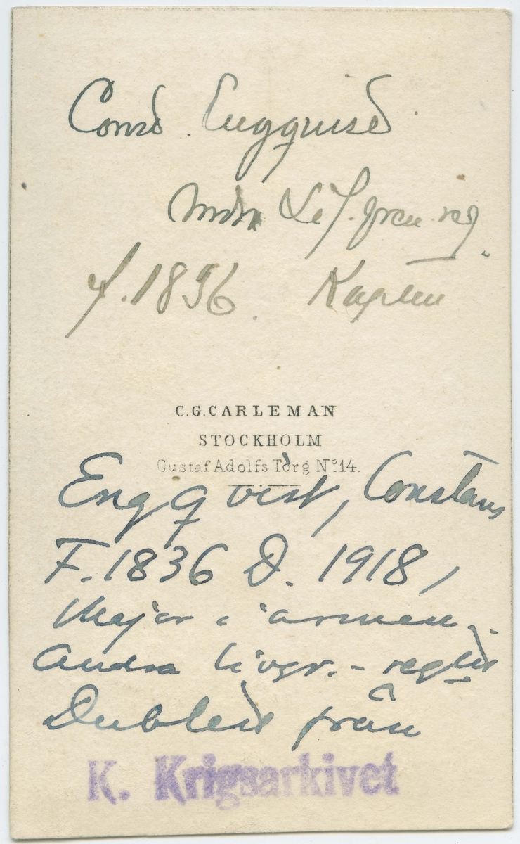 Porträtt på Constans Engqvist född år1836 död år 1918. Kapten vid andra Livgr. regementet sedemera major.