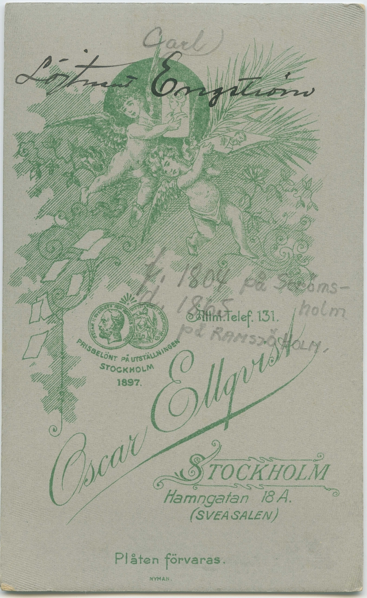 Porträtt på Carl Engström Löjtnant, Född 1804 på Strömsholm och död år 1865 04 15 på Ramsjöholm. Ägde Ramsjöholm och Strömsholm.