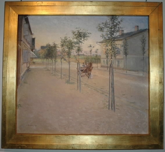 Oljemålning av Nils Kreuger. 1892. "Afton i Varberg". Bildmått: bredd 109 cm, höjd 98 cm.