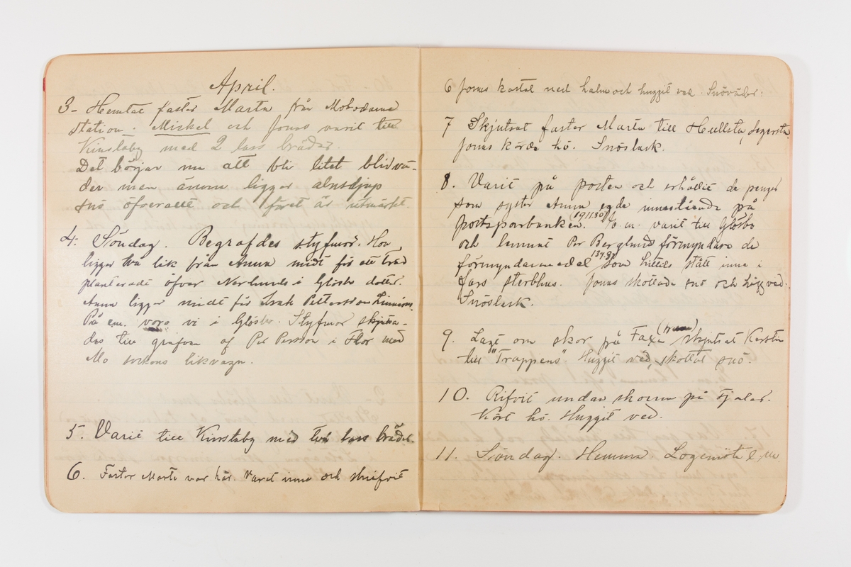 Dagbok från 1897–1898 omfattande 138 sidor. Inbunden med vaxdukspärm. Skriven av bonden, sjömannen och godtemplaren Per Svensson (1863–). Denne var gift med Kerstin Persdotter i Östergården (Österböle nr 2) i Rengsjö socken. Anteckningarna berör arbete, resor, väder osv. Dagboken ingår i en samling på 8 volymer och fanns vid digitaliseringstillfället i privat ägo inom släkten.