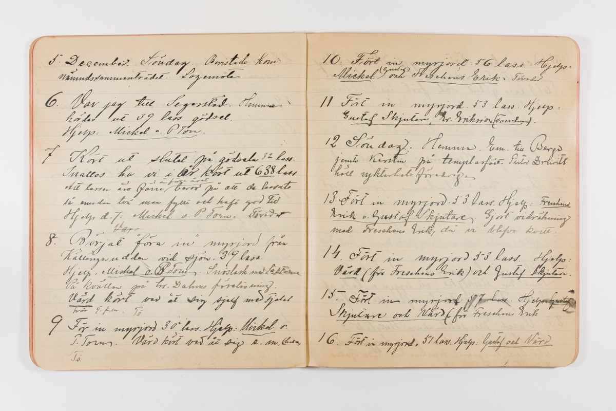 Dagbok från 1897-1898 omfattande 138 sidor. Inbunden med vaxdukspärm. Skriven av bonden, sjömannen och godtemplaren Per Svensson (1863-). Denne var gift med Kerstin Persdotter i Östergården (Österböle nr 2) i Rengsjö socken. Anteckningarna berör arbete, resor, väder osv.