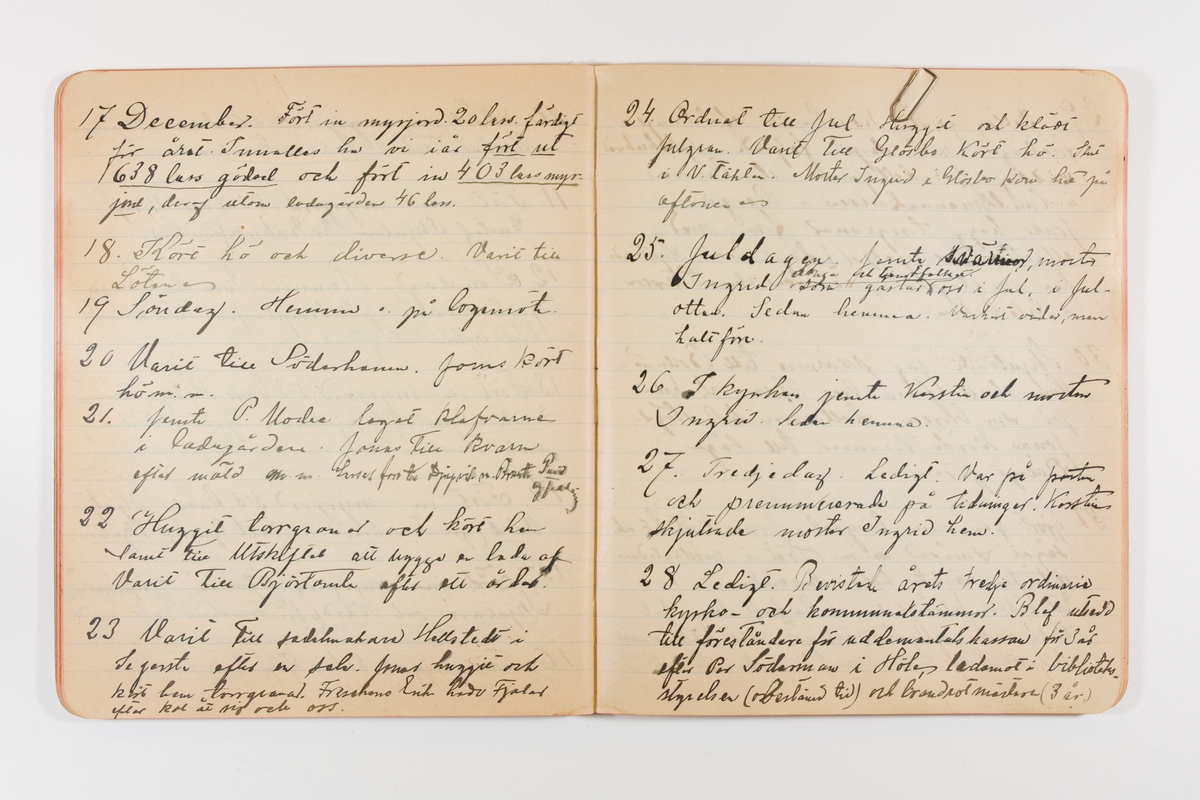 Dagbok från 1897–1898 omfattande 138 sidor. Inbunden med vaxdukspärm. Skriven av bonden, sjömannen och godtemplaren Per Svensson (1863–). Denne var gift med Kerstin Persdotter i Östergården (Österböle nr 2) i Rengsjö socken. Anteckningarna berör arbete, resor, väder osv. Dagboken ingår i en samling på 8 volymer och fanns vid digitaliseringstillfället i privat ägo inom släkten.