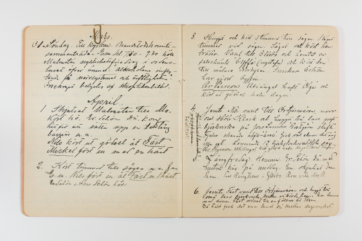 Dagbok från 1901 omfattande 71 skrivna sidor samt en skriven lapp. Inbunden med vaxdukspärm. Skriven av bonden, sjömannen och godtemplaren Per Svensson (1863–). Denne var gift med Kerstin Persdotter i Östergården (Österböle nr 2) i Rengsjö socken. Anteckningarna berör arbete, resor, väder osv. Dagboken ingår i en samling på 8 volymer och fanns vid digitaliseringstillfället i privat ägo inom släkten.