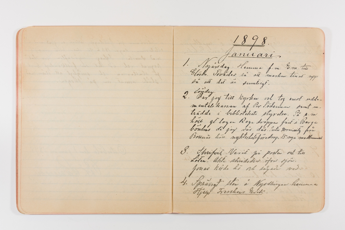 Dagbok från 1897–1898 omfattande 138 sidor. Inbunden med vaxdukspärm. Skriven av bonden, sjömannen och godtemplaren Per Svensson (1863–). Denne var gift med Kerstin Persdotter i Östergården (Österböle nr 2) i Rengsjö socken. Anteckningarna berör arbete, resor, väder osv. Dagboken ingår i en samling på 8 volymer och fanns vid digitaliseringstillfället i privat ägo inom släkten.