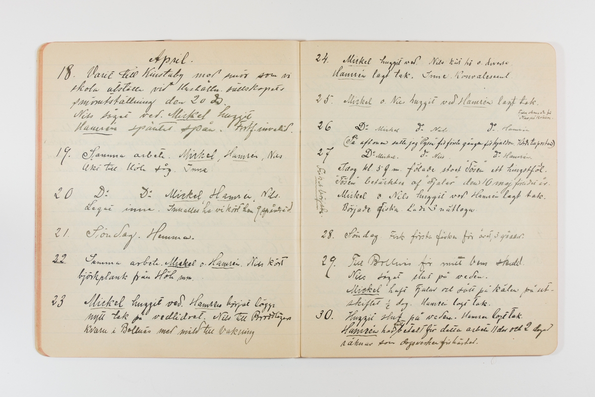 Dagbok från 1901 omfattande 71 skrivna sidor samt en skriven lapp. Inbunden med vaxdukspärm. Skriven av bonden, sjömannen och godtemplaren Per Svensson (1863-). Denne var gift med Kerstin Persdotter i Östergården (Österböle nr 2) i Rengsjö socken. Anteckningarna berör arbete, resor, väder osv.