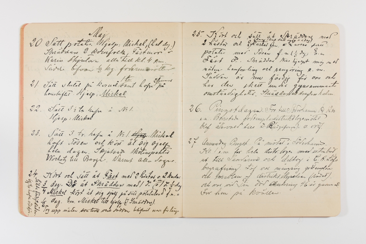 Dagbok från 1901 omfattande 71 skrivna sidor samt en skriven lapp. Inbunden med vaxdukspärm. Skriven av bonden, sjömannen och godtemplaren Per Svensson (1863-). Denne var gift med Kerstin Persdotter i Östergården (Österböle nr 2) i Rengsjö socken. Anteckningarna berör arbete, resor, väder osv.