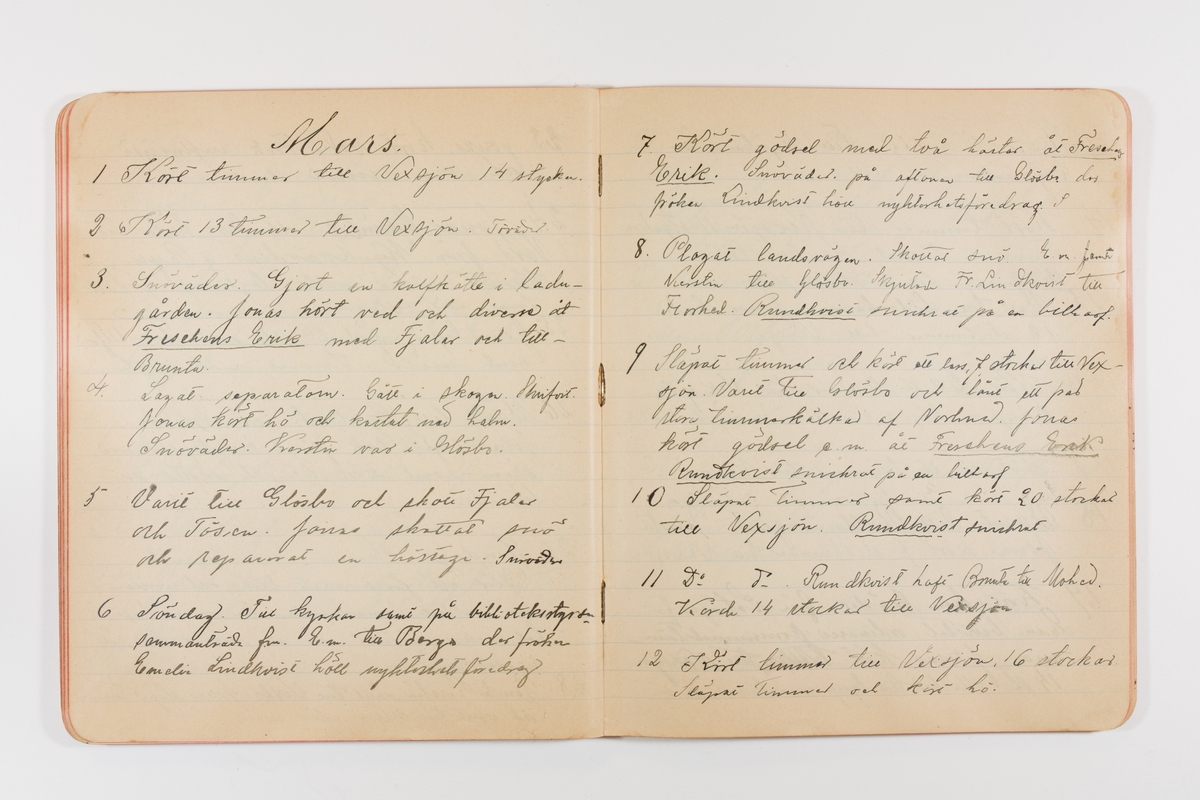 Dagbok från 1897–1898 omfattande 138 sidor. Inbunden med vaxdukspärm. Skriven av bonden, sjömannen och godtemplaren Per Svensson (1863–). Denne var gift med Kerstin Persdotter i Östergården (Österböle nr 2) i Rengsjö socken. Anteckningarna berör arbete, resor, väder osv. Dagboken ingår i en samling på 8 volymer och fanns vid digitaliseringstillfället i privat ägo inom släkten.