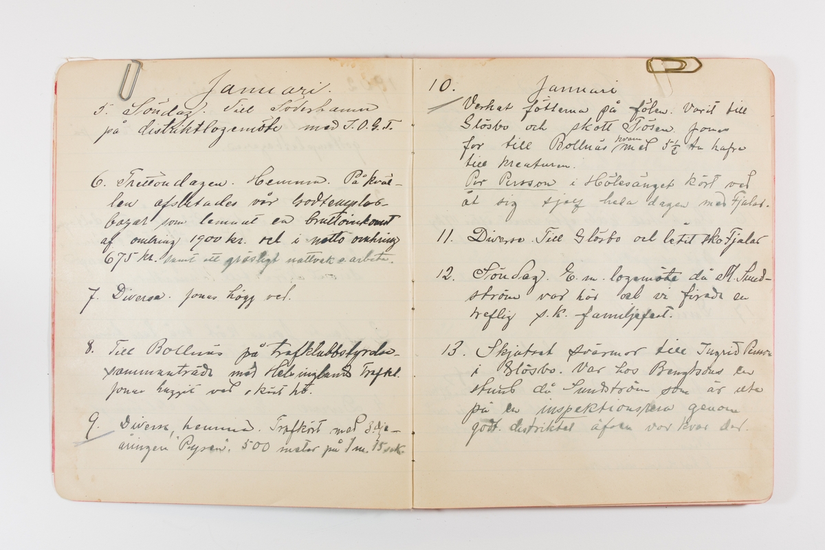 Dagbok från 1902–1903 omfattande 162 skrivna sidor samt en stämplingslängd. Inbunden med vaxdukspärm. Skriven av bonden, sjömannen och godtemplaren Per Svensson (1863–). Denne var gift med Kerstin Persdotter i Östergården (Österböle nr 2) i Rengsjö socken. Anteckningarna berör arbete, resor, väder osv. Dagboken ingår i en samling på 8 volymer och fanns vid digitaliseringstillfället i privat ägo inom släkten.