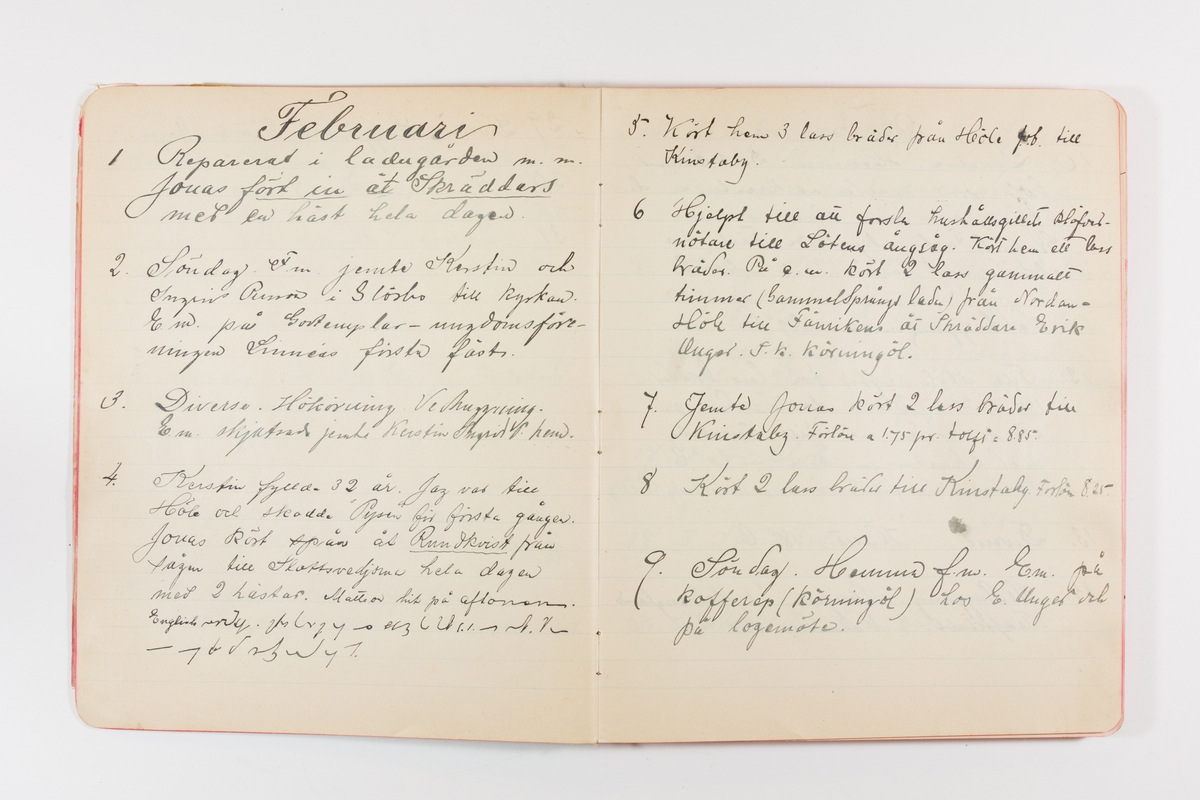 Dagbok från 1902–1903 omfattande 162 skrivna sidor samt en stämplingslängd. Inbunden med vaxdukspärm. Skriven av bonden, sjömannen och godtemplaren Per Svensson (1863–). Denne var gift med Kerstin Persdotter i Östergården (Österböle nr 2) i Rengsjö socken. Anteckningarna berör arbete, resor, väder osv. Dagboken ingår i en samling på 8 volymer och fanns vid digitaliseringstillfället i privat ägo inom släkten.