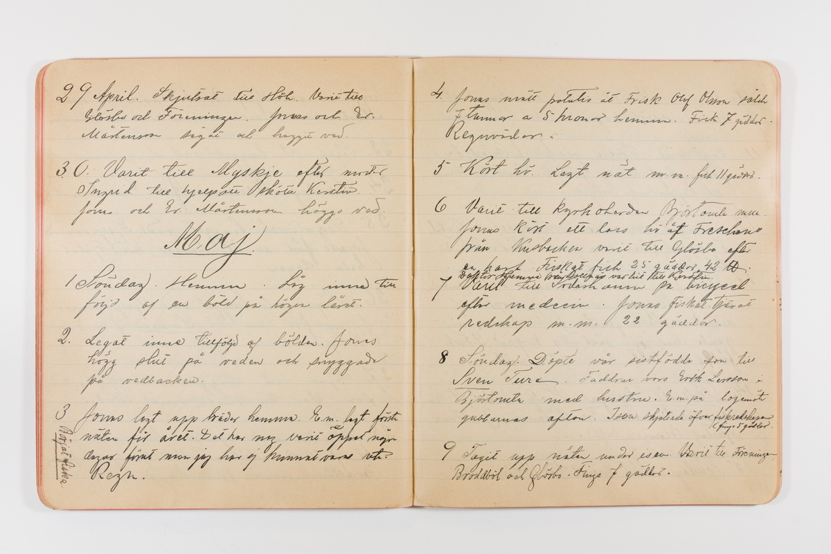 Dagbok från 1897–1898 omfattande 138 sidor. Inbunden med vaxdukspärm. Skriven av bonden, sjömannen och godtemplaren Per Svensson (1863–). Denne var gift med Kerstin Persdotter i Östergården (Österböle nr 2) i Rengsjö socken. Anteckningarna berör arbete, resor, väder osv. Dagboken ingår i en samling på 8 volymer och fanns vid digitaliseringstillfället i privat ägo inom släkten.