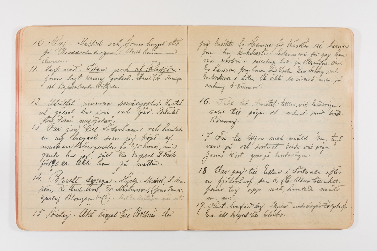 Dagbok från 1897–1898 omfattande 138 sidor. Inbunden med vaxdukspärm. Skriven av bonden, sjömannen och godtemplaren Per Svensson (1863–). Denne var gift med Kerstin Persdotter i Östergården (Österböle nr 2) i Rengsjö socken. Anteckningarna berör arbete, resor, väder osv. Dagboken ingår i en samling på 8 volymer och fanns vid digitaliseringstillfället i privat ägo inom släkten.