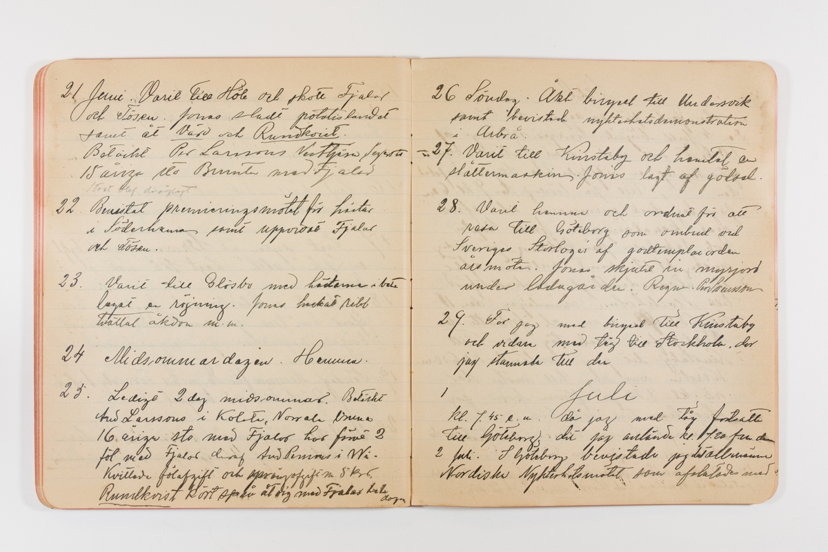 Dagbok från 1897–1898 omfattande 138 sidor. Inbunden med vaxdukspärm. Skriven av bonden, sjömannen och godtemplaren Per Svensson (1863–). Denne var gift med Kerstin Persdotter i Östergården (Österböle nr 2) i Rengsjö socken. Anteckningarna berör arbete, resor, väder osv. Dagboken ingår i en samling på 8 volymer och fanns vid digitaliseringstillfället i privat ägo inom släkten.