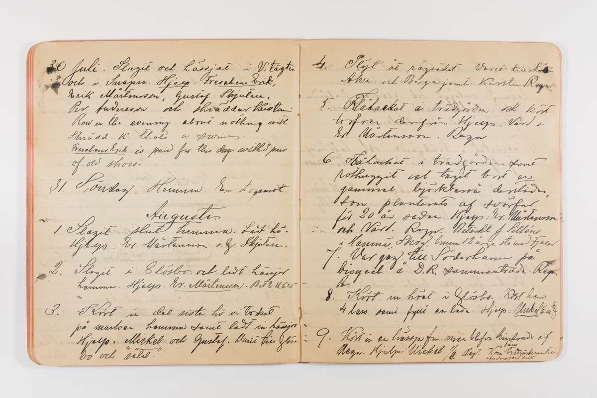Dagbok från 1897–1898 omfattande 138 sidor. Inbunden med vaxdukspärm. Skriven av bonden, sjömannen och godtemplaren Per Svensson (1863–). Denne var gift med Kerstin Persdotter i Östergården (Österböle nr 2) i Rengsjö socken. Anteckningarna berör arbete, resor, väder osv. Dagboken ingår i en samling på 8 volymer och fanns vid digitaliseringstillfället i privat ägo inom släkten.