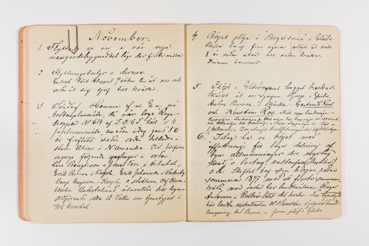 Dagbok från 1901 omfattande 71 skrivna sidor samt en skriven lapp. Inbunden med vaxdukspärm. Skriven av bonden, sjömannen och godtemplaren Per Svensson (1863–). Denne var gift med Kerstin Persdotter i Östergården (Österböle nr 2) i Rengsjö socken. Anteckningarna berör arbete, resor, väder osv. Dagboken ingår i en samling på 8 volymer och fanns vid digitaliseringstillfället i privat ägo inom släkten.