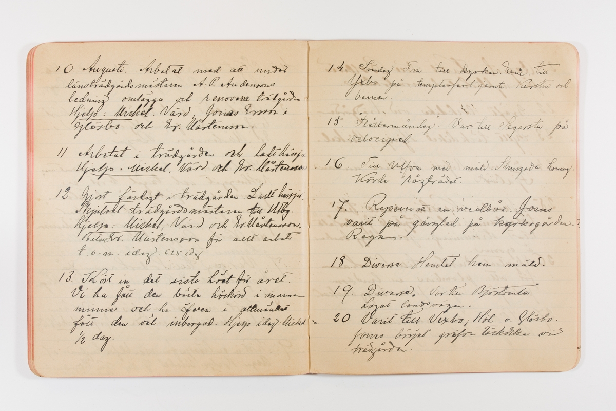 Dagbok från 1897–1898 omfattande 138 sidor. Inbunden med vaxdukspärm. Skriven av bonden, sjömannen och godtemplaren Per Svensson (1863–). Denne var gift med Kerstin Persdotter i Östergården (Österböle nr 2) i Rengsjö socken. Anteckningarna berör arbete, resor, väder osv. Dagboken ingår i en samling på 8 volymer och fanns vid digitaliseringstillfället i privat ägo inom släkten.