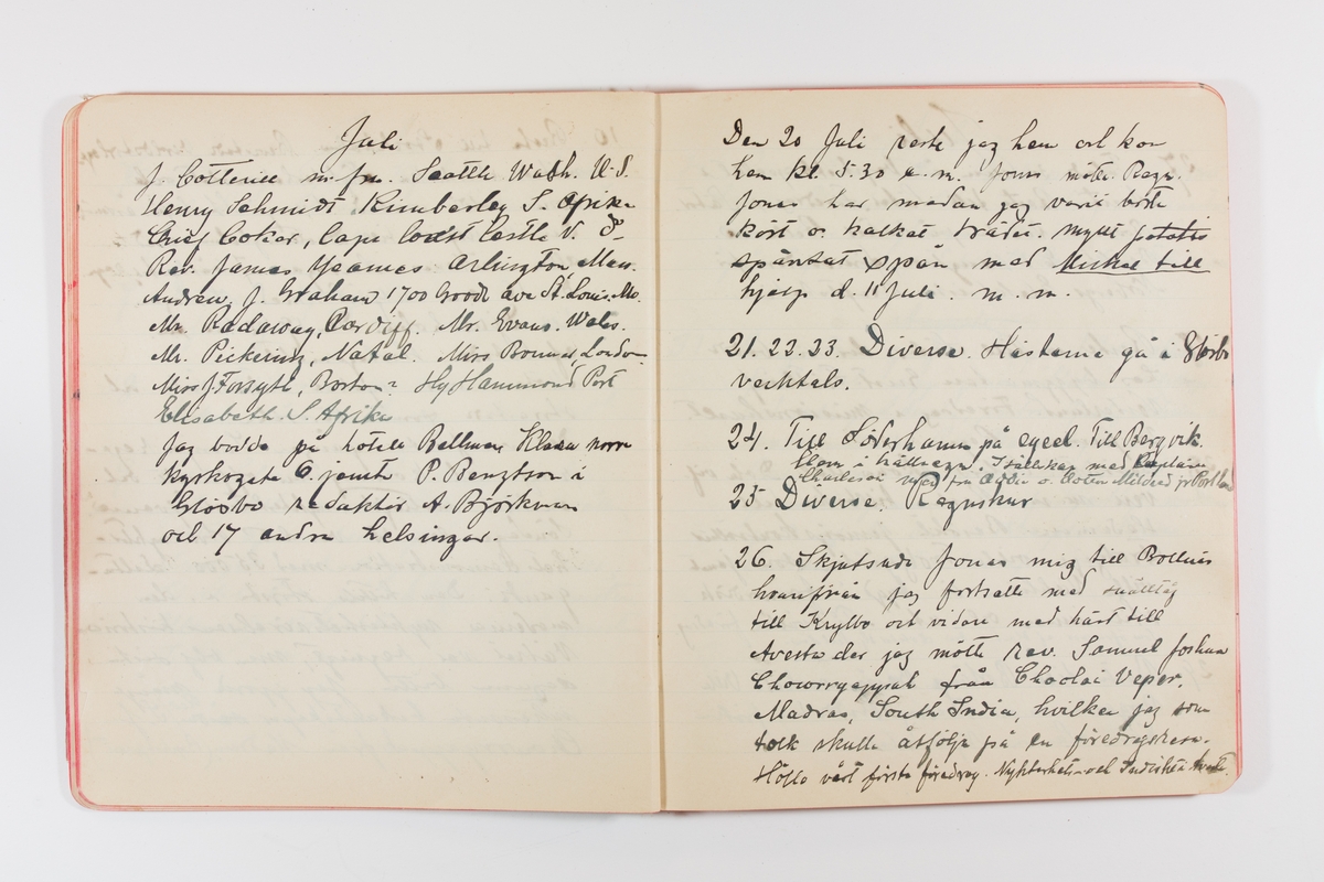 Dagbok från 1902–1903 omfattande 162 skrivna sidor samt en stämplingslängd. Inbunden med vaxdukspärm. Skriven av bonden, sjömannen och godtemplaren Per Svensson (1863–). Denne var gift med Kerstin Persdotter i Östergården (Österböle nr 2) i Rengsjö socken. Anteckningarna berör arbete, resor, väder osv. Dagboken ingår i en samling på 8 volymer och fanns vid digitaliseringstillfället i privat ägo inom släkten.