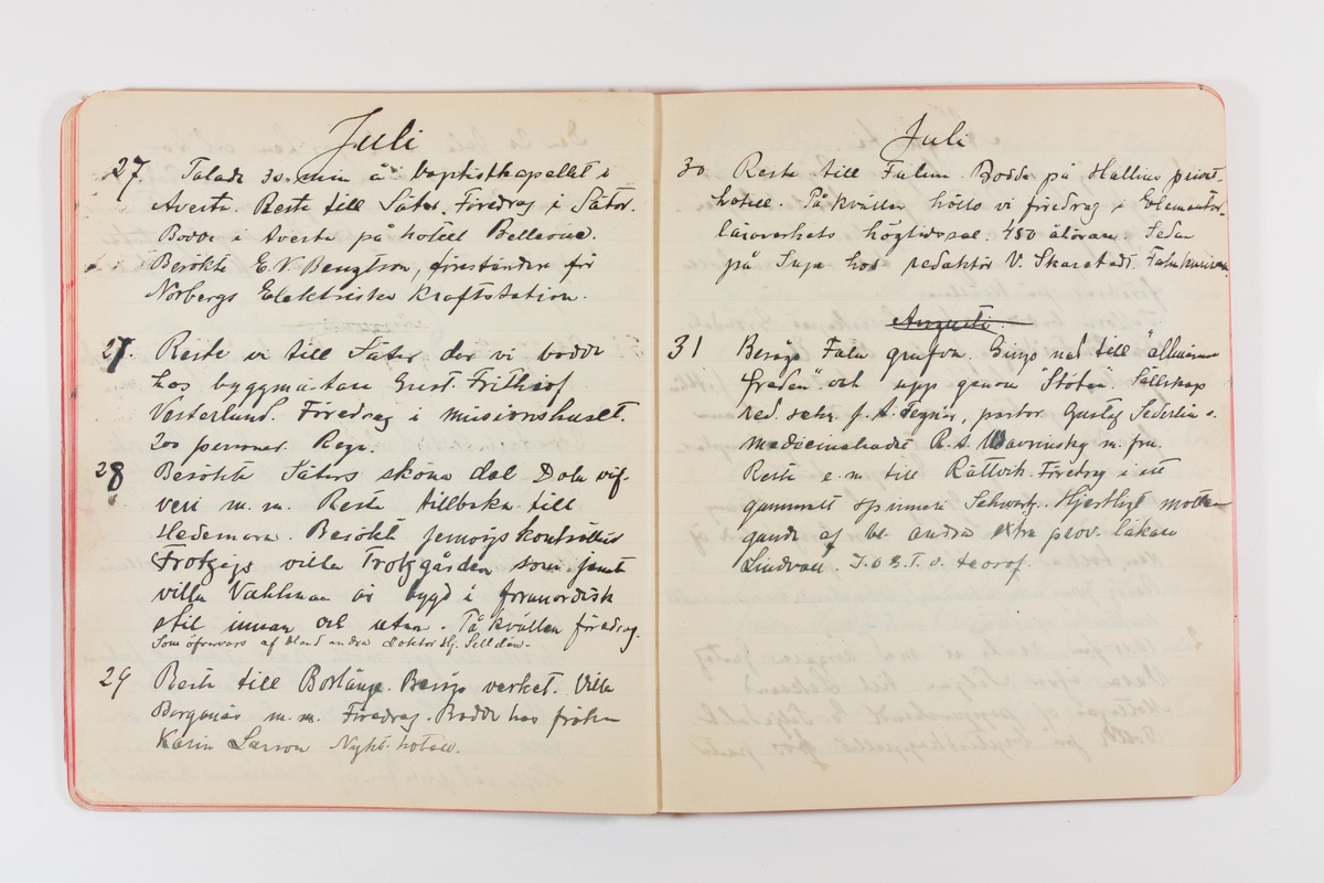 Dagbok från 1902–1903 omfattande 162 skrivna sidor samt en stämplingslängd. Inbunden med vaxdukspärm. Skriven av bonden, sjömannen och godtemplaren Per Svensson (1863–). Denne var gift med Kerstin Persdotter i Östergården (Österböle nr 2) i Rengsjö socken. Anteckningarna berör arbete, resor, väder osv. Dagboken ingår i en samling på 8 volymer och fanns vid digitaliseringstillfället i privat ägo inom släkten.