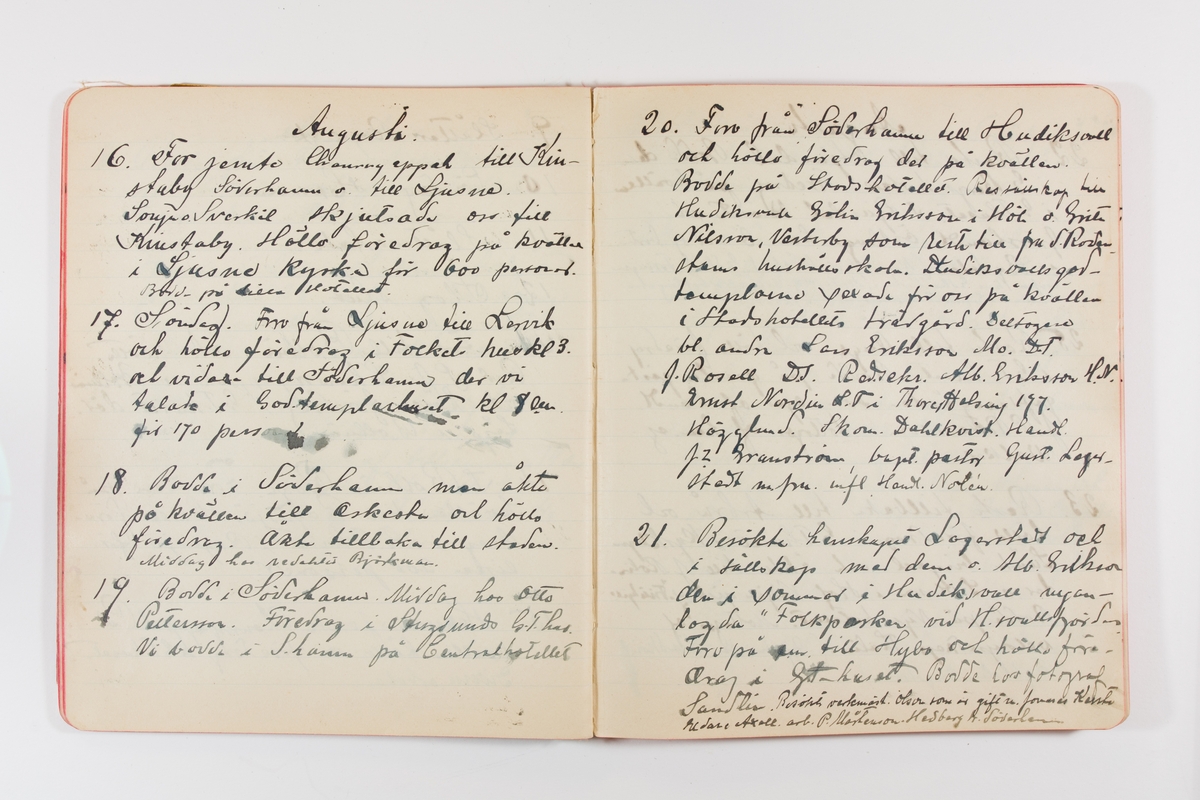 Dagbok från 1902–1903 omfattande 162 skrivna sidor samt en stämplingslängd. Inbunden med vaxdukspärm. Skriven av bonden, sjömannen och godtemplaren Per Svensson (1863–). Denne var gift med Kerstin Persdotter i Östergården (Österböle nr 2) i Rengsjö socken. Anteckningarna berör arbete, resor, väder osv. Dagboken ingår i en samling på 8 volymer och fanns vid digitaliseringstillfället i privat ägo inom släkten.