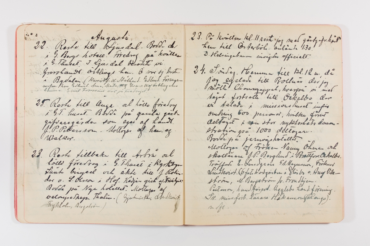 Dagbok från 1902–1903 omfattande 162 skrivna sidor samt en stämplingslängd. Inbunden med vaxdukspärm. Skriven av bonden, sjömannen och godtemplaren Per Svensson (1863–). Denne var gift med Kerstin Persdotter i Östergården (Österböle nr 2) i Rengsjö socken. Anteckningarna berör arbete, resor, väder osv. Dagboken ingår i en samling på 8 volymer och fanns vid digitaliseringstillfället i privat ägo inom släkten.