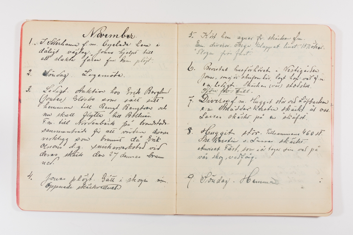 Dagbok från 1902–1903 omfattande 162 skrivna sidor samt en stämplingslängd. Inbunden med vaxdukspärm. Skriven av bonden, sjömannen och godtemplaren Per Svensson (1863–). Denne var gift med Kerstin Persdotter i Östergården (Österböle nr 2) i Rengsjö socken. Anteckningarna berör arbete, resor, väder osv. Dagboken ingår i en samling på 8 volymer och fanns vid digitaliseringstillfället i privat ägo inom släkten.