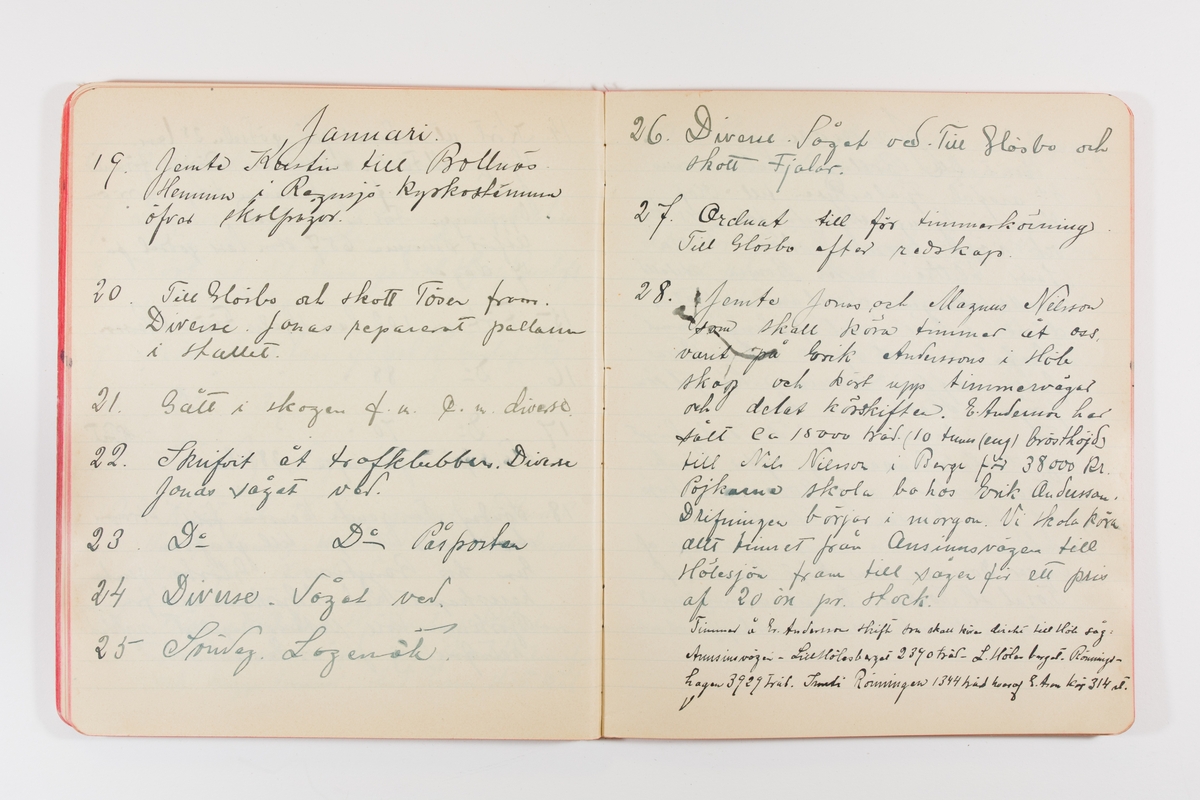 Dagbok från 1902–1903 omfattande 162 skrivna sidor samt en stämplingslängd. Inbunden med vaxdukspärm. Skriven av bonden, sjömannen och godtemplaren Per Svensson (1863–). Denne var gift med Kerstin Persdotter i Östergården (Österböle nr 2) i Rengsjö socken. Anteckningarna berör arbete, resor, väder osv. Dagboken ingår i en samling på 8 volymer och fanns vid digitaliseringstillfället i privat ägo inom släkten.