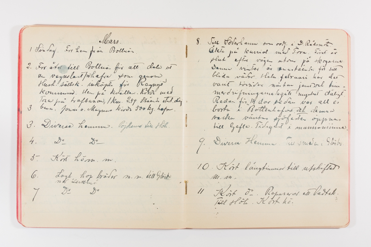 Dagbok från 1902–1903 omfattande 162 skrivna sidor samt en stämplingslängd. Inbunden med vaxdukspärm. Skriven av bonden, sjömannen och godtemplaren Per Svensson (1863–). Denne var gift med Kerstin Persdotter i Östergården (Österböle nr 2) i Rengsjö socken. Anteckningarna berör arbete, resor, väder osv. Dagboken ingår i en samling på 8 volymer och fanns vid digitaliseringstillfället i privat ägo inom släkten.