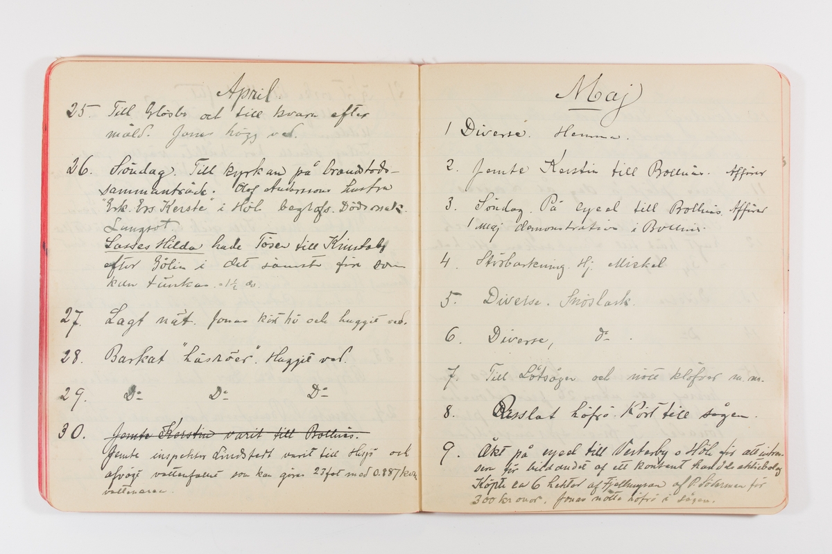 Dagbok från 1902–1903 omfattande 162 skrivna sidor samt en stämplingslängd. Inbunden med vaxdukspärm. Skriven av bonden, sjömannen och godtemplaren Per Svensson (1863–). Denne var gift med Kerstin Persdotter i Östergården (Österböle nr 2) i Rengsjö socken. Anteckningarna berör arbete, resor, väder osv. Dagboken ingår i en samling på 8 volymer och fanns vid digitaliseringstillfället i privat ägo inom släkten.